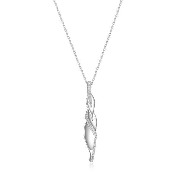 NR0LBL30-W Foliage Cubic Zirconia Three Leaf Necklace
