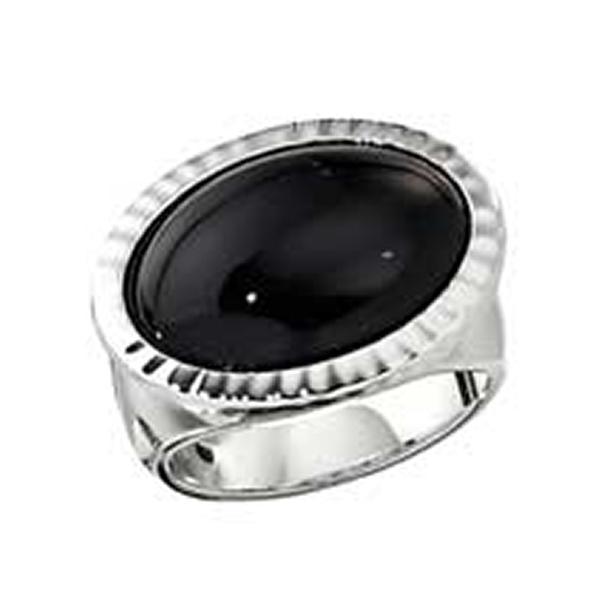 RR4L78827-W-9 Sterling Silver Black Agate Oval Ring Size 9