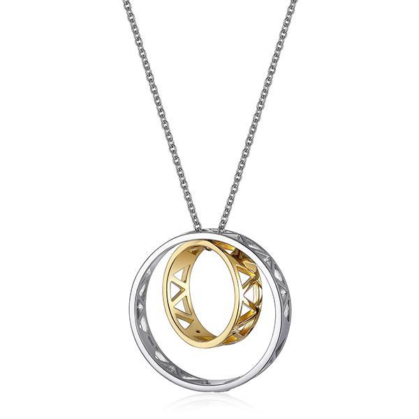 NR3LAJ1A0-2T-28 Sterling Silver Double Circle Two Tone Necklace Size 28