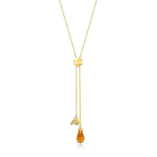 CJ Monte sterling silver lab-created diamond & 10x6mm genuine citrine honeybee lariat necklace