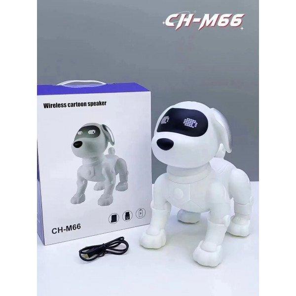 Cute Robotic Dog Bluetooth Speaker with FM Radio and SD Card Slot - Portable Wireless Audio Device KICH-M66 for Universal Cell Phone And Bluetooth Device - White