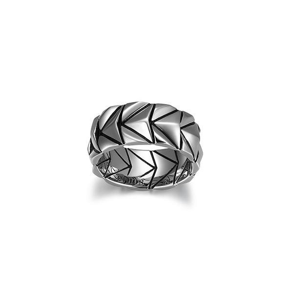 Sterling silver CJ Ethos CHEVRON rhodium plated with black oil high polished 10mm band - Size 12