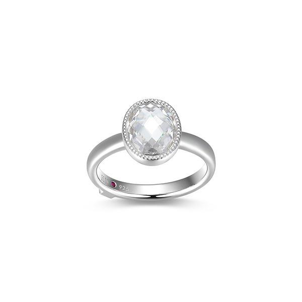 RR4LAJV00-W-6 Sterling Silver ESSENCE Checkboard Cut Oval Ring Size 6