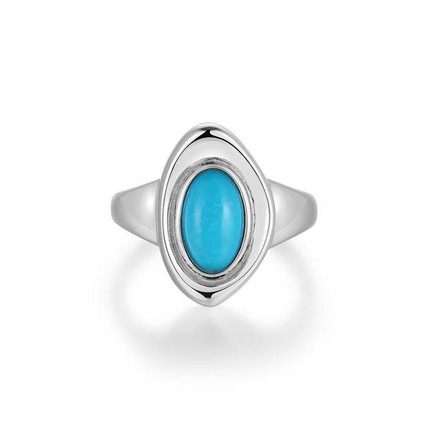 RR4LAKJFV-W-6 Sterling Silver OASIS Oval Genuine Turquoise Ring Size 6