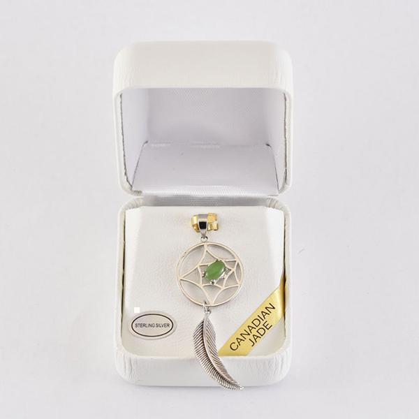 Canadian Nephrite Jade Dream Catcher Sterling Silver Pendant - Jewellery