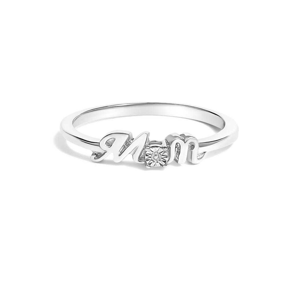 .925 Sterling Silver Diamond Accent "MOM"  Ring (J-K Color, I2-I3 Clarity) Ring Size-6.0