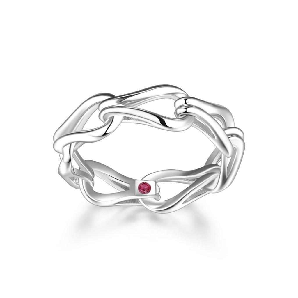 RR4LACU-W-8 "Coalesce" Sterling Silver Link Ring - Silver