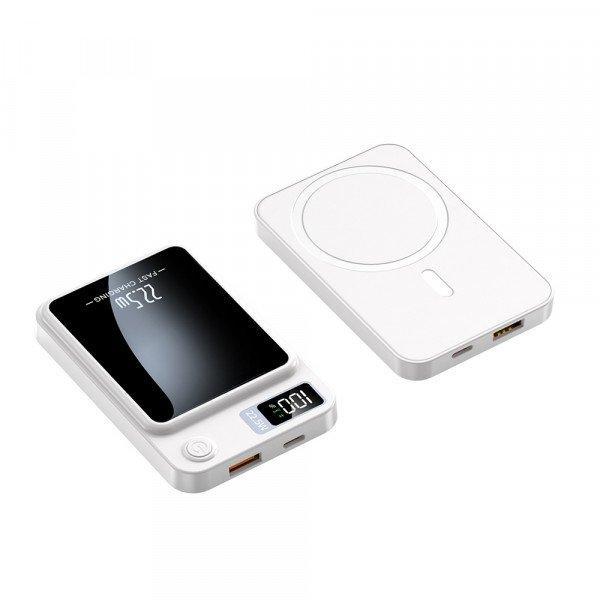 Magnetic Wireless Portable Power Bank Charger 10000mAh Wireless Power Magsafe Battery Pack W135 for Universal Cell Phone with Magsafe Built-In - White
