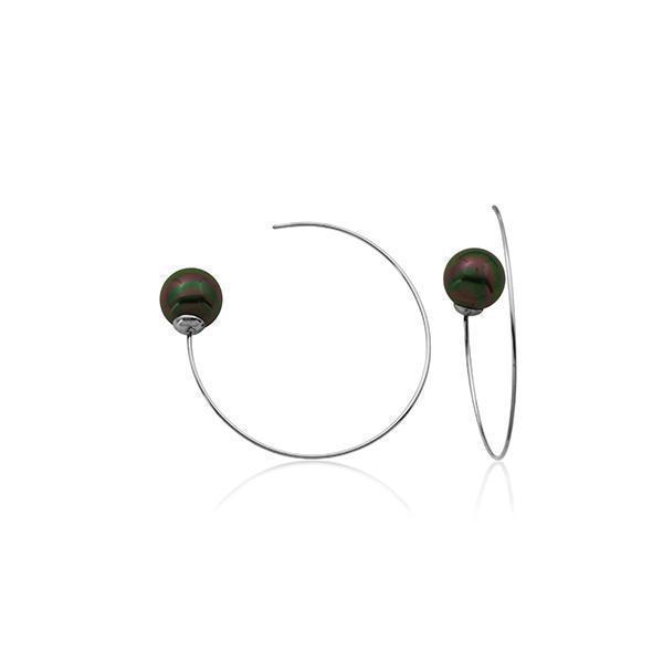 CJ Steelx Grey Pearl Stainless Steel Slider Hoop Earrings
