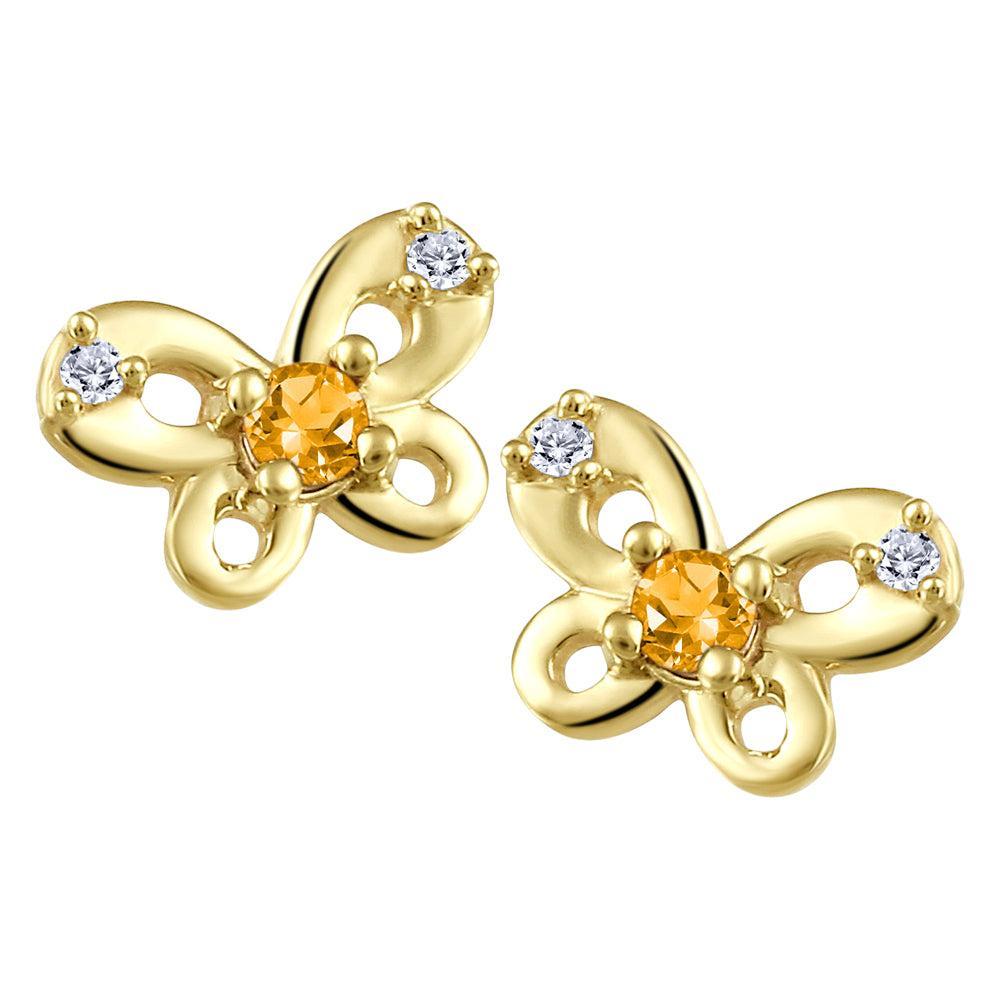 CJ Diamond 14k Gold Citrine Butterfly Earrings  - Gold