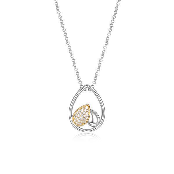 NR0LBN4-2T "Moon Shadow" Sterling Silver Pear Shape and Pave Cubic Zirconia Necklace