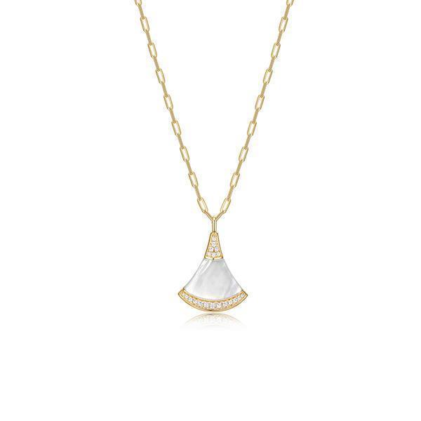 NS0Q0AQ9-Y Sterling Silver "Fanflare" Mother of Pearl with Cubic Zirconia Necklace