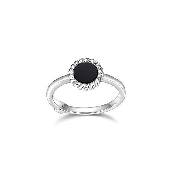 RR4LAE1-W-8 "Nautical" 6mm Round Black Agate with Rope Trim Ring - Silver