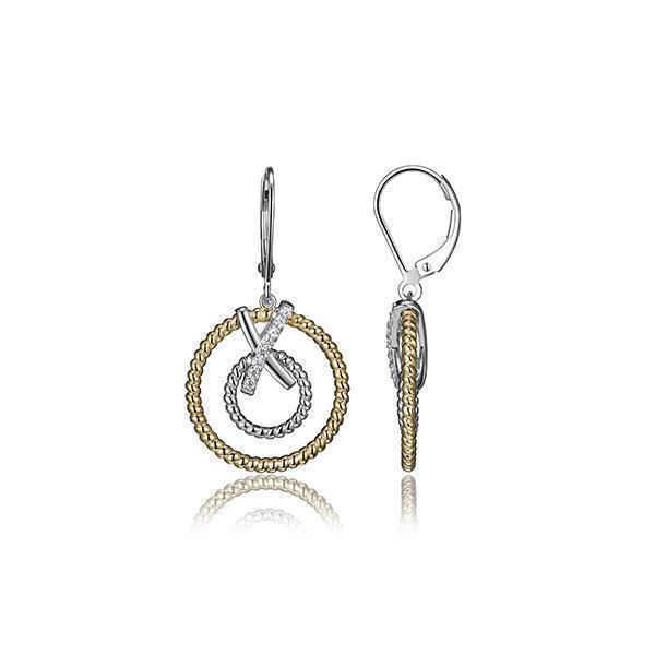ECGR2Q063-2T Sterling Silver "LINQ" Double Circle Leverback Dangle Earrings with CZ