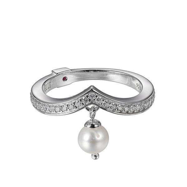RR4LA7Y45-W-9 Sterling Silver Cubic Zirconia and Genuine Pearl Ring Size 9