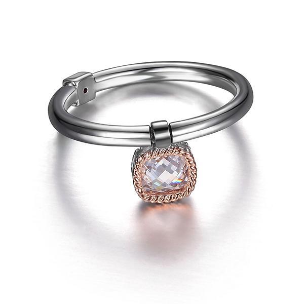 RR4LA5100-2T-8 Sterling Silver Bezel Set Cubic Zirconia Charm Two Tone Ring Size 8