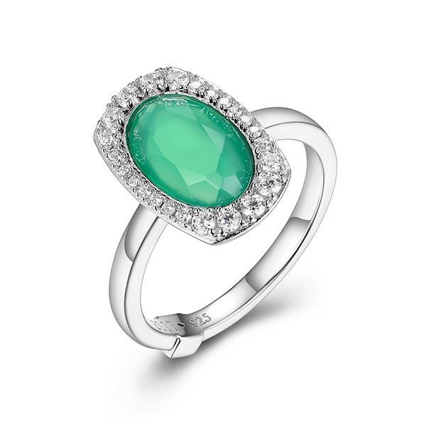 RR4LACDA4-W-7 Sterling Silver AUREOLE Oval Chrysoprase and Cubic Zirconia Ring Size 7