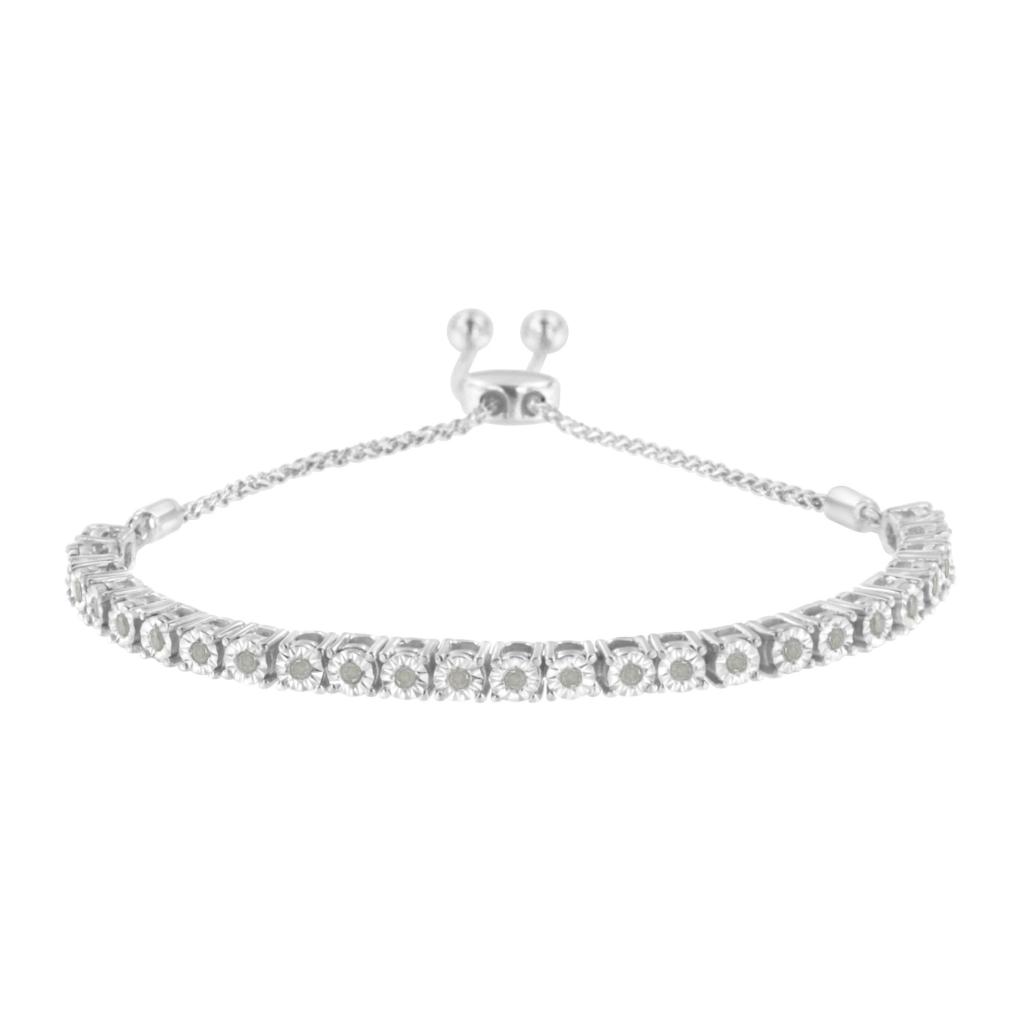 .925 Sterling Silver 1/4 Cttw Miracle-Set Diamond 4"-10" Adjustable Bolo Tennis Bracelet (I-J Color, I3 Clarity)