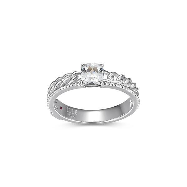 RR4LAJPDC-W-7 Sterling Silver WEAVE 5mm Cushion Cut Created White Sapphire Ring Size 7