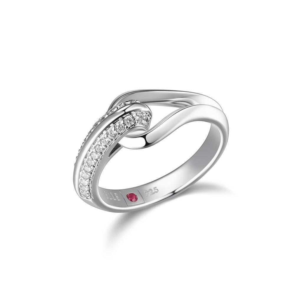 RR4LACK-W-7 "Coalesce" Sterling Silver Pave Cubic Zirconia Link Ring - Silver