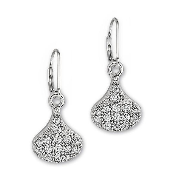 ER2LBEK00-W Sterling Silver Micro Pave Cubic Zirconia Mini Pear Shaped Leverback Earrings