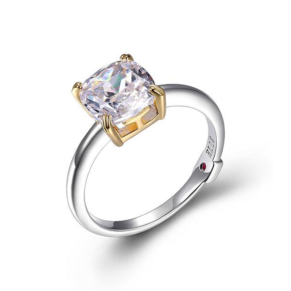 RR4LAAH97-W-7 Sterling Silver SIGNATURE Cubic Zirconia Solitaire Two Tone Ring Size 7