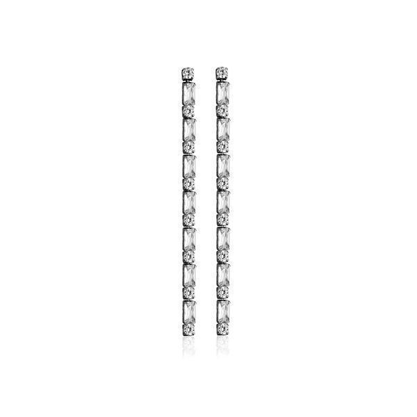 CJ Steelx Round and Emerald CZ Long Drop Earrings - Silver