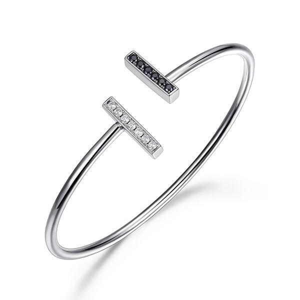 BR1LAC6G-W-6.75 Tuxedo Black Nano and Cubic Zirconia Flexible T Cuff Bracelet Size 6.75