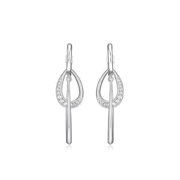ER2LCL8-W "Swing" Interlocking Marquise and Pear Link Pave Cubic Zirconia Hoop Earrings