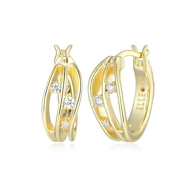 E32LCUS00-Y Sterling Silver BETWEEN Small Wavy Hoop with Cubic Zirconia Earrings