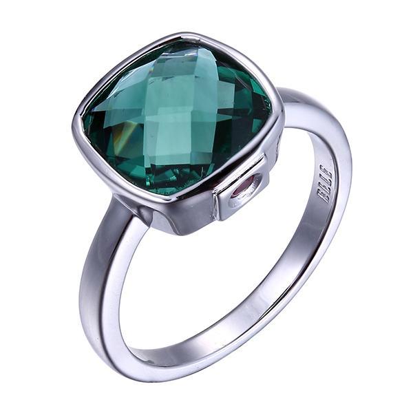 RR4LA4BBU-W-8 Sterling Silver MYSTIC Simulated Green Quartz Cushion Ring Size 8