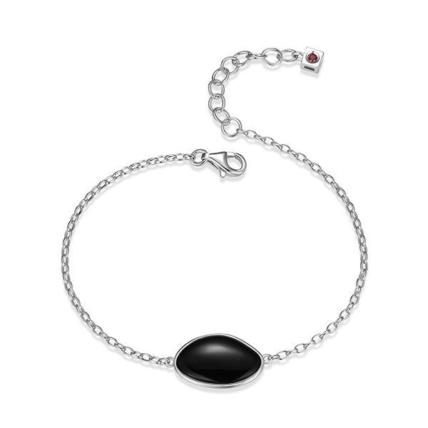 BR1LAN32-W-6.75 Pebble Black Agate Triangle Bracelet Size 6.75