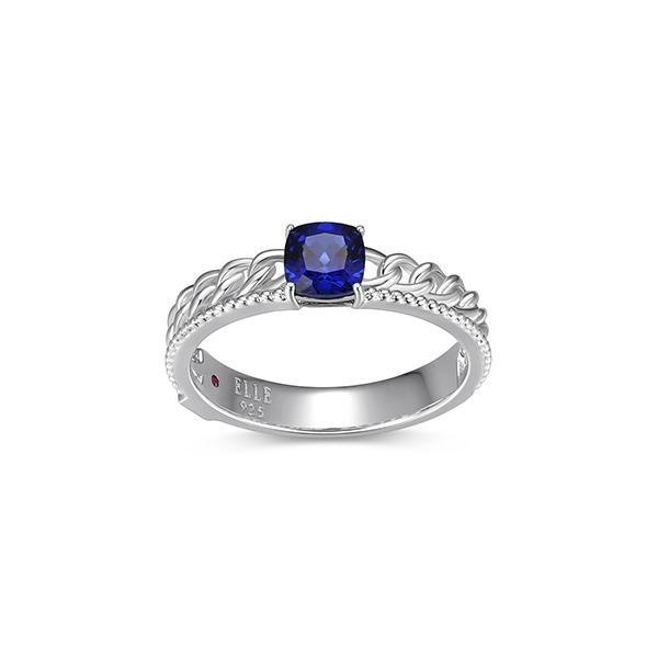 RR4LAJP02-W-9 Sterling Silver WEAVE 5mm Cushion Cut Created Blue Sapphire Ring Size 9