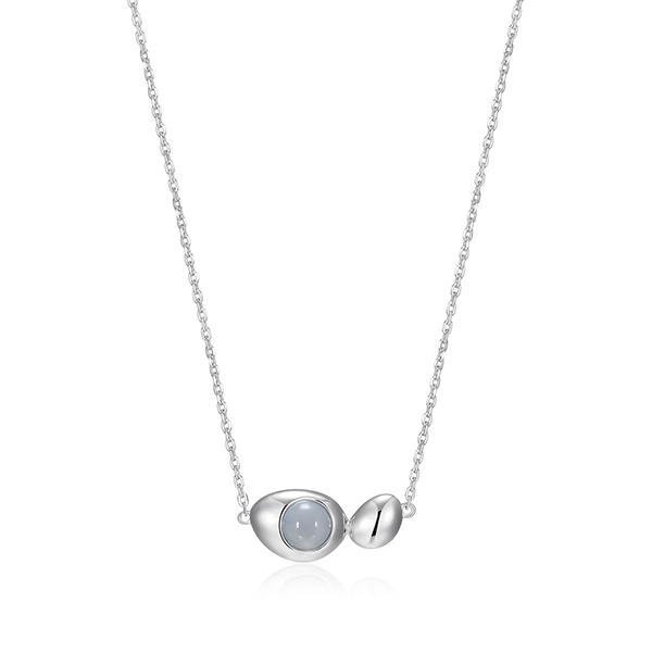 NR0ADHUA4-W-17 Sterling Silver Blue Chalcedony Two Pebble Necklace Size 17