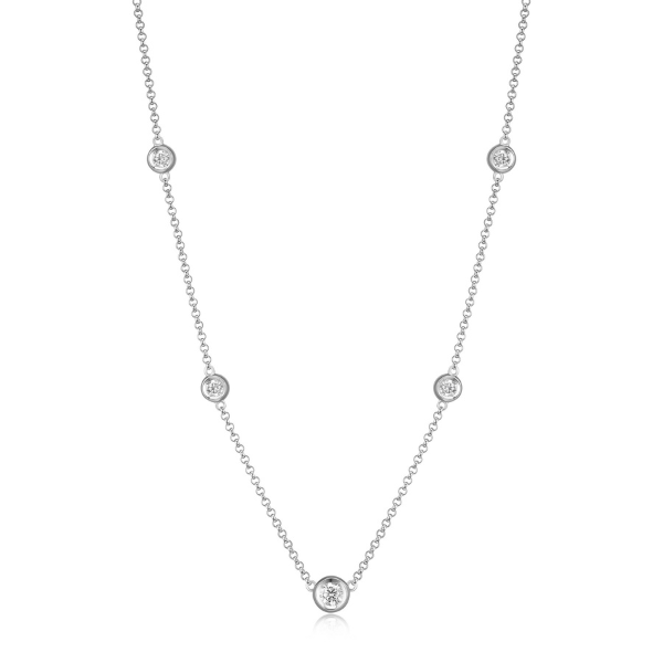 NR0LBK20-W Bubble Cubic Zirconia Bezel Set Station Necklace