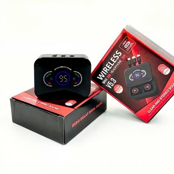 TriCharge TWS Bluetooth Wireless Headphones with 2000mAh Power Bank Charge 3 Devices Simultaneously with Cable KIM85 for Universal Cell Phone And Bluetooth Device - Black
