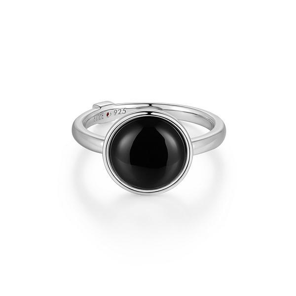 RR4LAKM27-W-7 Sterling Silver LUSTRE Cabochon Black Agate Ring Size 7