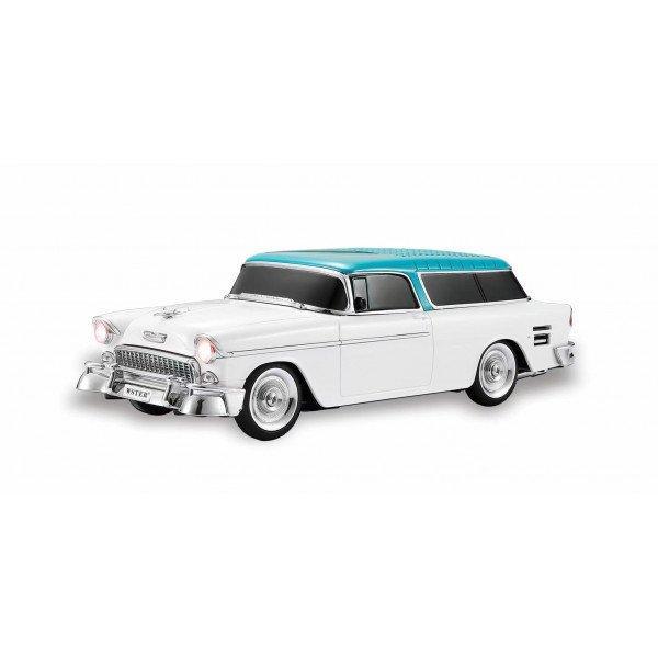 Vintage Style Vinyl Roof Car Design Automobile LED Lights Bluetooth Wireless Speaker KIWS-1955 for Universal Cell Phone And Bluetooth Device - White