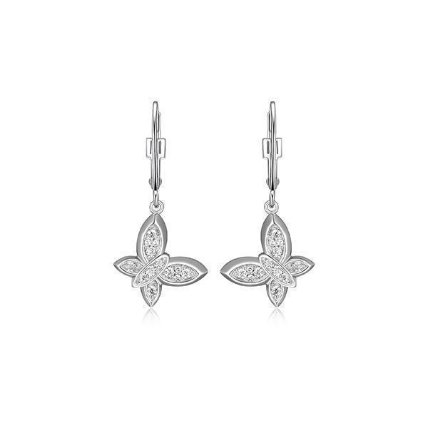ER2LCHS-W "Scintillation" Sterling Silver Cubic Zirconia Butterfly Dangle Earrings