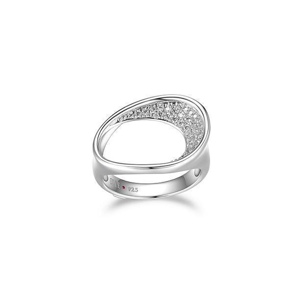 RR4LAD8-W-8 "Lake Mirror" Sterling Silver Oviform Pave Cubic Zirconia Open Ring - Silver