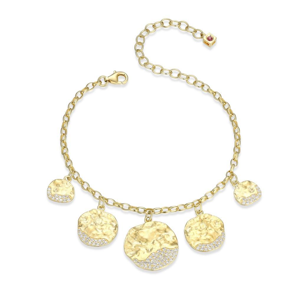 B31LAQ9-Y Galaxy Texture Round Disc Cubic Zirconia Bracelet
