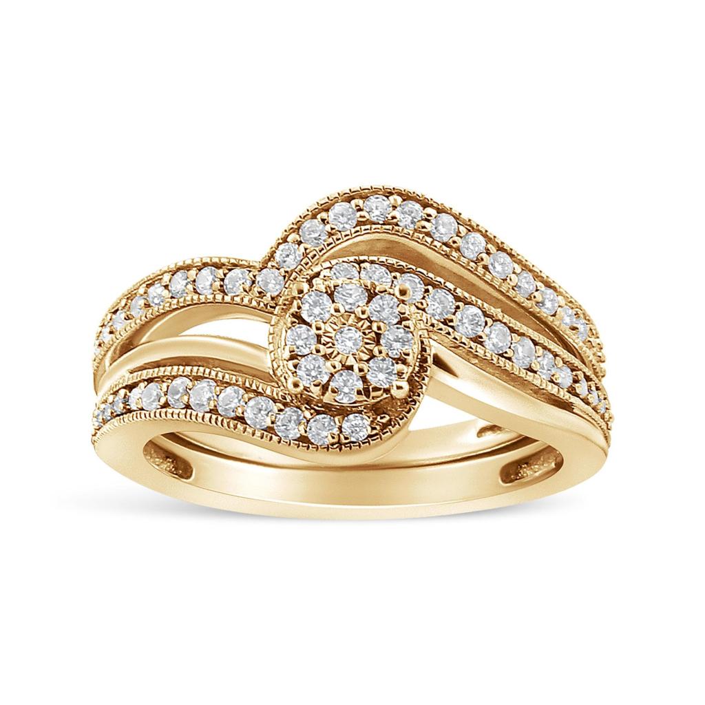 .925 Sterling Silver 1/3ct Cttw Multi-Diamond Bypass Vintage-Style Bridal Set Ring and Band (I-J Color, I3 Clarity) Ring Size-6.0