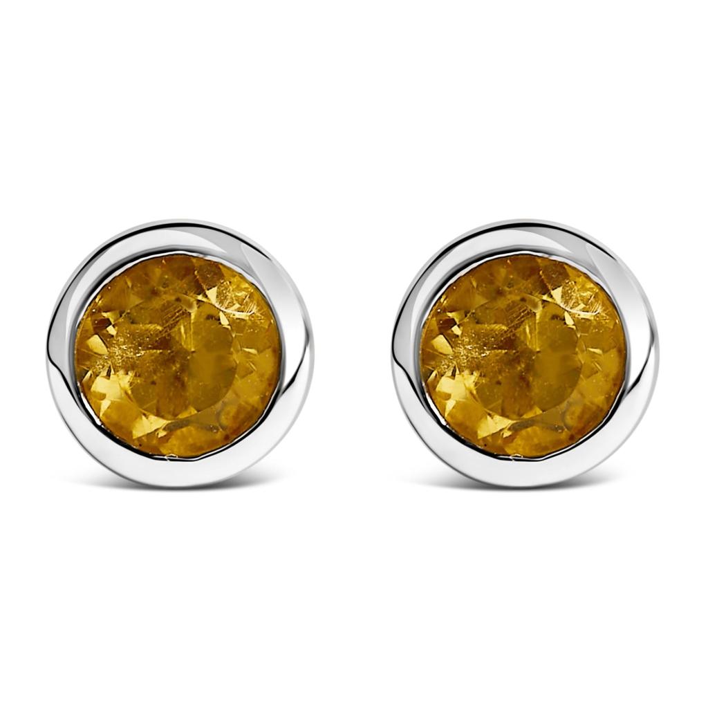 .925 Sterling Silver 6MM Bezel Set Created Gemstone Solitaire Stud Earrings