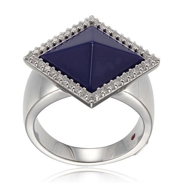 RR4L908CR-W-9 Sterling Silver NEFER Synthetic Lapis Lazuli and Cubic Zirconia Pyramid Ring Size 9