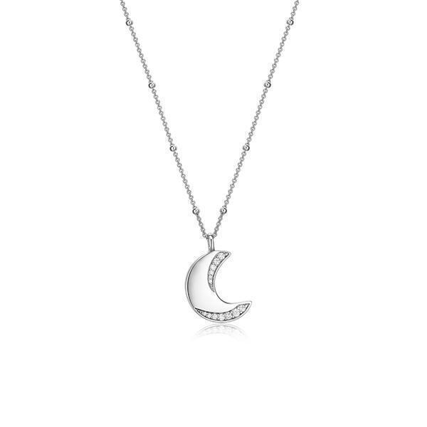 NR0LBU7-W "Motif" Moon with Cubic Zirconia Necklace