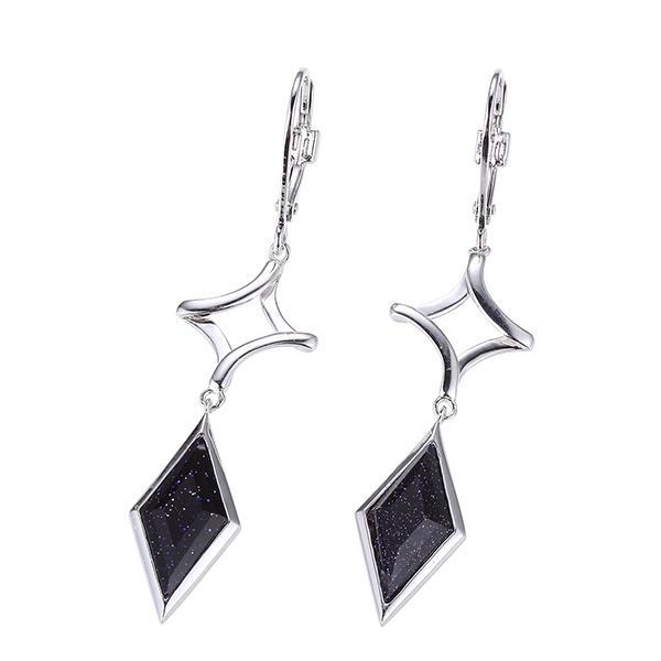 ER2LC82AC-W Sterling Silver Diamond Shape Blue Gold Stone Leverback Earrings