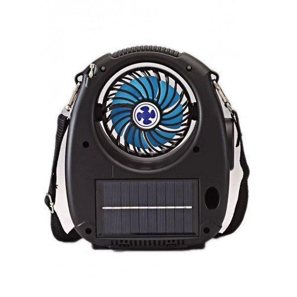 Outdoor Cooling Fan FM Radio Portable Bluetooth Speaker With Flashlight Solar Panel Charge Carrying Strap KINS-8059SF for Universal Cell Phone And Bluetooth Device - Blue