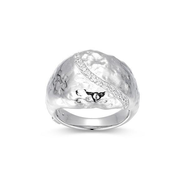 RR4LAJZ00-W-7 Sterling Silver GALAXY High Polish Finish Texture Cubic Zirconia Dome Ring Size 7