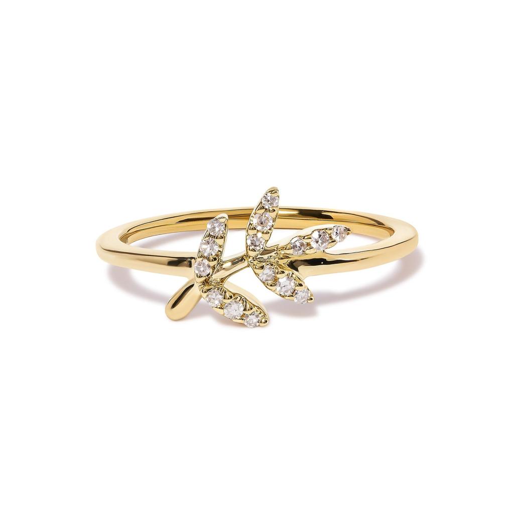 10K Yellow Gold 1/10 Cttw Diamond Leaf and Branch Ring (H-I Color, I1-I2 Clarity) Ring Size-7.0