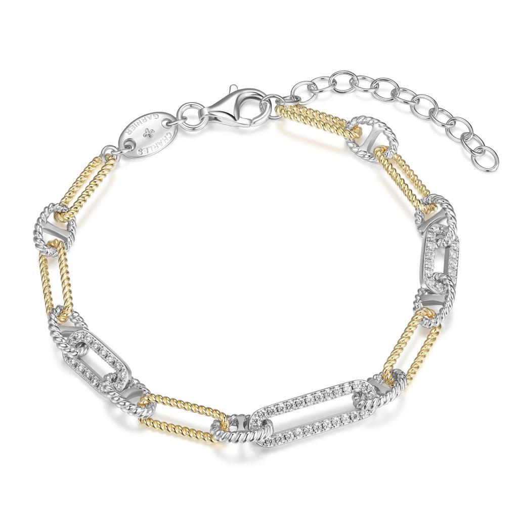 BCGR1Q1A7-2T PaperClip CZ Link Two Tone Bracelet